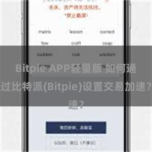 Bitpie APP轻量版 如何通过比特派(Bitpie)设置交易加速？